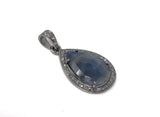 Natural Blue Sapphire Pave Diamond Pendant, Silver Pendant, Spiritual Healing Chakra Gemstone Jewelry, September Birthstone Crystal Pendant