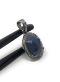 Natural Blue Sapphire Pendant, Silver Pave Diamond Chakra Healing Pendant, Spiritual Crystal Jewelry, September Birthstone Gemstone Jewelry
