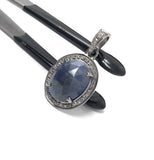 Natural Blue Sapphire Pendant, Silver Pave Diamond Chakra Healing Pendant, Spiritual Crystal Jewelry, September Birthstone Gemstone Jewelry