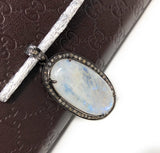 Rainbow Moonstone Gemstone Pendant, Diamond Pendant, Silver Pendant, Pave Diamond Pendant, Moonstone Pendant, Sterling Silver Jewelry