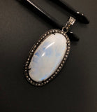 Rainbow Moonstone Gemstone Pendant, Oxidized Sterling Silver Diamond Pendant, Pave Diamond Jewelry, Wholesale Gemstone Pendant