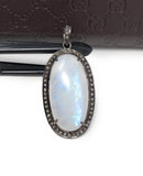 Rainbow Moonstone Gemstone Pendant, Oxidized Sterling Silver Diamond Pendant, Pave Diamond Jewelry, Wholesale Gemstone Pendant