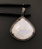 Rainbow Moonstone Gemstone Pendant, Oxidized Sterling Silver Diamond Pendant, Pave Diamond Jewelry, Wholesale Gemstone Pendant