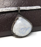 Rainbow Moonstone Gemstone Pendant, Oxidized Sterling Silver Diamond Pendant, Pave Diamond Jewelry, Wholesale Gemstone Pendant