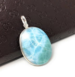 Larimar Pendant, Natural Gemstone Jewelry, Sterling Silver Pendant, Wholesale DIY Jewelry Making Supplies, Gifts for Her, 44.45x27mm
