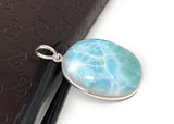 Larimar Pendant, Natural Gemstone Jewelry, Sterling Silver Pendant, Wholesale DIY Jewelry Making Supplies, Gifts for Her, 44.45x27mm