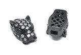 CZ Micro Pave Gun Metal Leopard Head Beads, Jewelry Findings for DIY Jewelry Making , Leopard Beads Jewelry Supplies, 17mm X 9.5mm