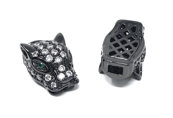 CZ Micro Pave Gun Metal Leopard Head Beads, Jewelry Findings for DIY Jewelry Making , Leopard Beads Jewelry Supplies, 17mm X 9.5mm