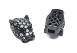 CZ Micro Pave Gun Metal Leopard Head Beads, Jewelry Findings for DIY Jewelry Making , Leopard Beads Jewelry Supplies, 17mm X 9.5mm