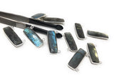 3 Pcs Labradorite Gemstone Connector, Sterling Silver Bar Connectors, Large DIY Jewelry Making Connector Charms , 28.5mmx13mm