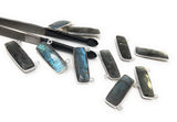 3 Pcs Labradorite Gemstone Connector, Sterling Silver Bar Connectors, Large DIY Jewelry Making Connector Charms , 28.5mmx13mm