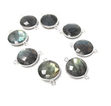 5 Pcs Labradorite Gemstone Connector, Large Sterling Silver Double Bail Connector Charms, 22.25x16.25mm