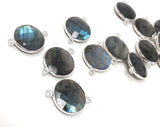 5 Pcs Labradorite Gemstone Connector, Large Sterling Silver Double Bail Connector Charms, 22.25x16.25mm