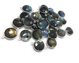 5 Pcs Labradorite Gemstone Connector, Large Sterling Silver Double Bail Connector Charms, 22.25x16.25mm