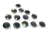 5 Pcs Labradorite Gemstone Connector, Large Sterling Silver Double Bail Connector Charms, 22.25x16.25mm