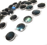 5 Pcs Labradorite Gemstone Connector, Large Sterling Silver Double Bail Connector Charms, 22.25x16.25mm