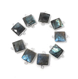 9 Pcs Labradorite Gemstone Connector, Sterling Silver Double Bail Connectors Charms for DIY Jewelry Making, 20x14mm