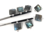 9 Pcs Labradorite Gemstone Connector, Sterling Silver Double Bail Connectors Charms for DIY Jewelry Making, 20x14mm