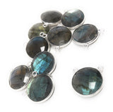 5 Pcs Labradorite Gemstone Connector, Large Sterling Silver Double Bail Connector Charms, 17.5x16mm