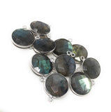 5 Pcs Labradorite Gemstone Connector, Large Sterling Silver Double Bail Connector Charms, 17.5x16mm