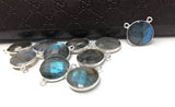 5 Pcs Labradorite Gemstone Connector, Large Sterling Silver Double Bail Connector Charms, 17.5x16mm