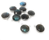 5 Pcs Labradorite Gemstone Connector, Large Sterling Silver Double Bail Connector Charms, 17.5x16mm