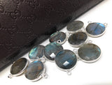 5 Pcs Labradorite Gemstone Connector, Large Sterling Silver Double Bail Connector Charms, 17.5x16mm