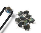 6 Pcs Labradorite Gemstone Connector, Sterling Silver Double Bail Connector Charms , 14x12mm