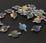 13 Pcs Silver Labradorite Connectors, Natural Labradorite Double Bail Connectors, Bulk Connector Charms, 19.5x12.5mm