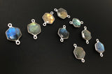 Silver Labradorite Connectors, Natural Labradorite Double Bail Connectors, Bulk Connector Charms, 19.5x12.5mm, 13 Pcs