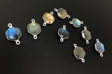 Silver Labradorite Connectors, Natural Labradorite Double Bail Connectors, Bulk Connector Charms, 19.5x12.5mm, 13 Pcs