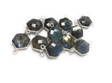Silver Labradorite Connectors, Natural Labradorite Double Bail Connectors, Bulk Connector Charms, 19.5x12.5mm, 13 Pcs