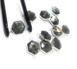 Silver Labradorite Connectors, Natural Labradorite Double Bail Connectors, Bulk Connector Charms, 19.5x12.5mm, 13 Pcs
