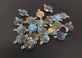 13 Pcs Silver Labradorite Connectors, Natural Labradorite Double Bail Connectors, Bulk Connector Charms, 19.5x12.5mm
