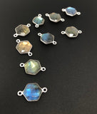 Silver Labradorite Connectors, Natural Labradorite Double Bail Connectors, Bulk Connector Charms, 19.5x12.5mm, 13 Pcs