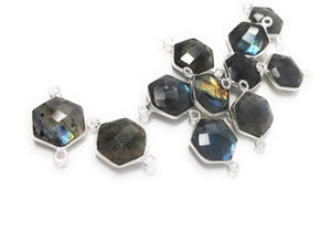 13 Pcs Silver Labradorite Connectors, Natural Labradorite Double Bail Connectors, Bulk Connector Charms, 19.5x12.5mm