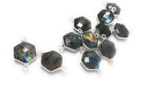 Silver Labradorite Connectors, Natural Labradorite Double Bail Connectors, Bulk Connector Charms, 19.5x12.5mm, 13 Pcs