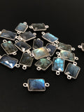4 Pcs Labradorite Gemstone Connector, Sterling Silver Connectors, Wholesale Jewelry Findings for Jewelry Making, 19.5x9.5mm