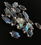 4 Pcs Labradorite Gemstone Connector, Sterling Silver Connectors, Wholesale Jewelry Findings for Jewelry Making, 19.5x9.5mm