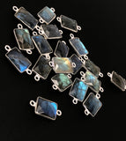 4 Pcs Labradorite Gemstone Connector, Sterling Silver Connectors, Wholesale Jewelry Findings for Jewelry Making, 19.5x9.5mm