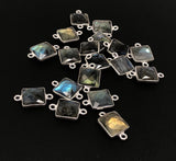 4 Pcs Labradorite Gemstone Connector, Sterling Silver Connectors, Wholesale Jewelry Findings for Jewelry Making, Jewelry Supplies, 17.5x11mm