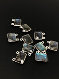 6 Pcs Labradorite Gemstone Connector, Sterling Silver Double Bail Connector Charms , 14x14mm