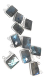 6 Pcs Labradorite Gemstone Connector, Sterling Silver Double Bail Connector Charms , 14x14mm