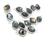 10 Pcs Labradorite Gemstone Sterling Silver Connectors, Labradorite Links Bulk Wholesale Jewelry Findings for Jewelry Making 18.5x9.5mm