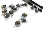 10 Pcs Labradorite Gemstone Sterling Silver Connectors, Labradorite Links Bulk Wholesale Jewelry Findings for Jewelry Making 18.5x9.5mm