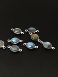 10 Pcs Labradorite Gemstone Sterling Silver Connectors, Labradorite Links Bulk Wholesale Jewelry Findings for Jewelry Making 18.5x9.5mm