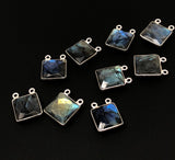 Labradorite Gemstone Connector, Sterling Silver Connectors, Wholesale Jewelry Findings for Jewelry Making, Jewelry Supplies, 17.5x13.5mm