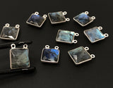 Labradorite Gemstone Connector, Sterling Silver Connectors, Wholesale Jewelry Findings for Jewelry Making, Jewelry Supplies, 17.5x13.5mm