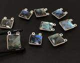 Labradorite Gemstone Connector, Sterling Silver Connectors, Wholesale Jewelry Findings for Jewelry Making, Jewelry Supplies, 17.5x13.5mm
