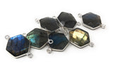 Labradorite Gemstone Sterling Silver Connectors, Hexagon Shape Double Bail Connectors, Jewelry Findings for Jewelry Making, 23x15mm